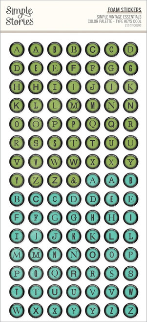 Simple Vintage Essentials Color Palette Foam Stickers 210/Pk-Type Keys Cool - VCP22239 - 810150770056