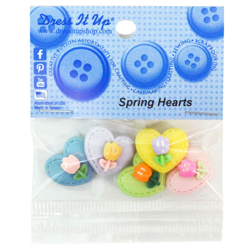 6 Pack Dress It Up Embellishments-Spring Hearts DIUBTN-11841 - 787117601411