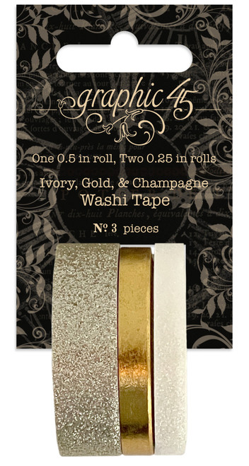 3 Pack Graphic 45 Staples Glitter & Gloss Washi Tape Set-Ivory, Gold & Champagne G4502826 - 810070165635