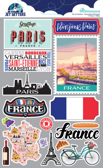 3 Pack Reminisce Jet Setters 3.0 Dimensional Stickers-France JET-056 - 840310204091