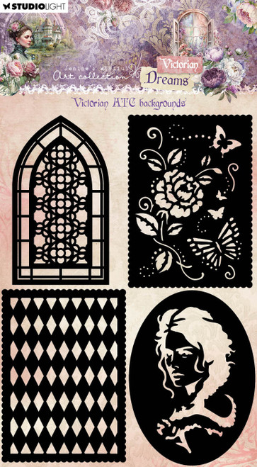 Studio Light Jenine's Mindful Art 5.11"X7" Stencil-Nr. 265, Victorian ATC Backgrounds DMASK265 - 8713943149210