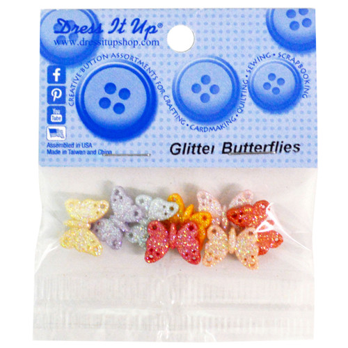 6 Pack Dress It Up Embellishments-Glitter Butterflies DIUBTN-4422 - 787117527223