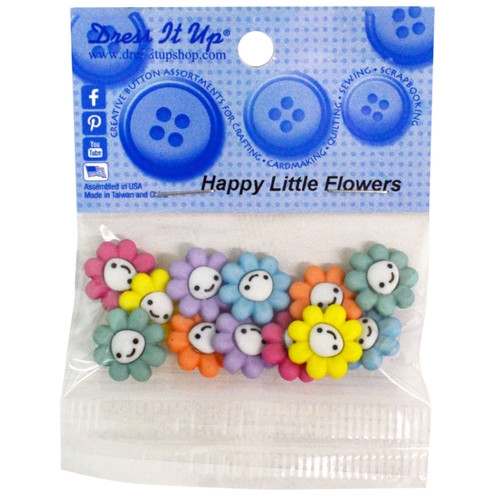 6 Pack Dress It Up Embellishments-Happy Little Flowers DIUBTN-10110 - 787117584103