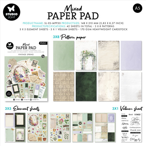 Studio Light Essentials Mixed Paper Pad 5.83"X8.25"-Nr. 30, Vintage Spring LESMPP30