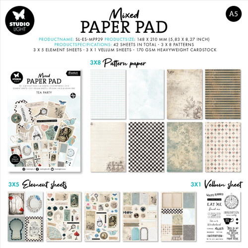 Studio Light Essentials Mixed Paper Pad 5.83"X8.25"-Nr. 29, Tea Party LESMPP29