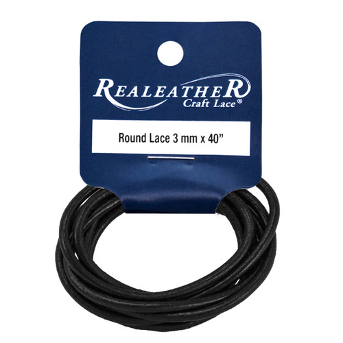 6 Pack - Realeather(R) Crafts Round Leather Lace 3mmX40"-Black - RL0301-0102 - 870192001822