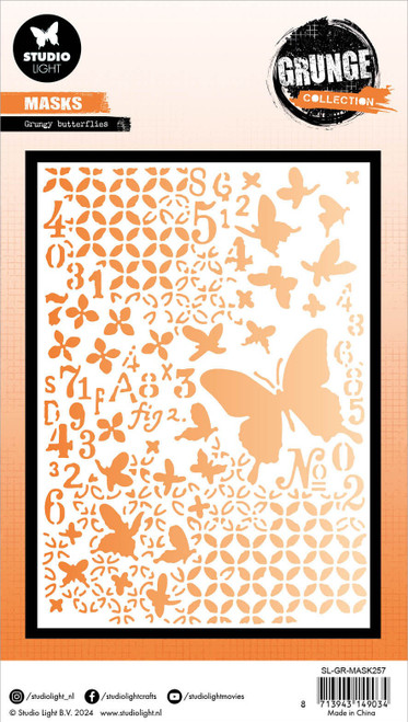 2 Pack Studio Light Grunge 5.9"X8.25" Stencil-Nr. 257, Butterflies RMASK257