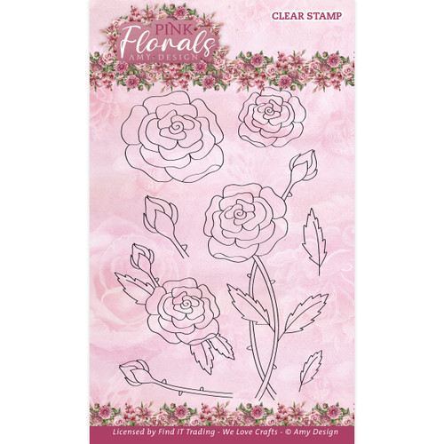 2 Pack Find It Trading Amy Design Clear Stamps-Rose, Pink Florals DCS10078 - 8718715135635