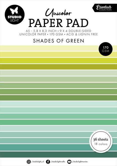 Studio Light Essentials Unicolor Paper Pad 5.8"X8.25" 36/Pkg-Nr. 156, Shades Of Green ESUPP156 - 8713943150368