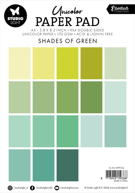 Studio Light Essentials Unicolor Paper Pad 5.8"X8.25" 36/Pkg-Nr. 156, Shades Of Green - ESUPP156