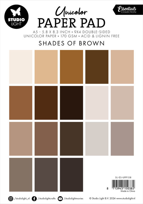 Studio Light Essentials Unicolor Paper Pad 5.8"X8.25" 36/Pkg-Nr. 158, Shades Of Brown ESUPP158