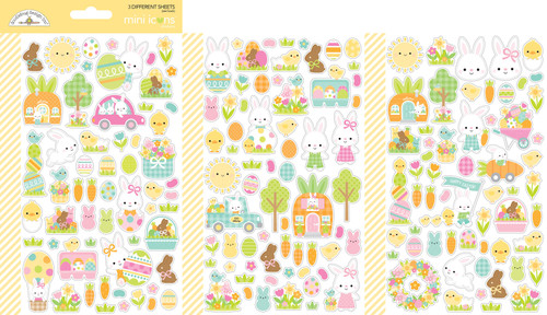3 Pack - Doodlebug Mini Cardstock Stickers-Icons, Bunny Hop - DB8451 - 842715084513