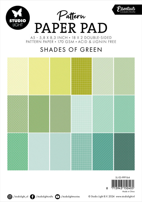 Studio Light Essential Patterned Paper Pad 5.8"X8.25" 36/Pkg-Nr. 164, Shades Of Green - ESPPP164