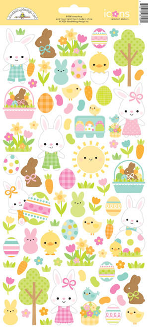 3 Pack Doodlebug Cardstock Stickers-Icons, Bunny Hop DB8458 - 842715084582