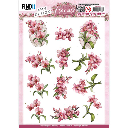 10 Pack Find It Trading Amy Design 3D Push Out Sheet-Orchid, Pink Florals SB10897 - 8718715135352