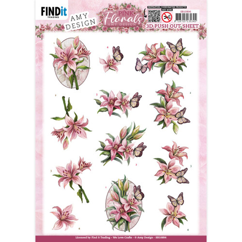 10 Pack Find It Trading Amy Design 3D Push Out Sheet-Lilies, Pink Florals SB10896 - 8718715135345