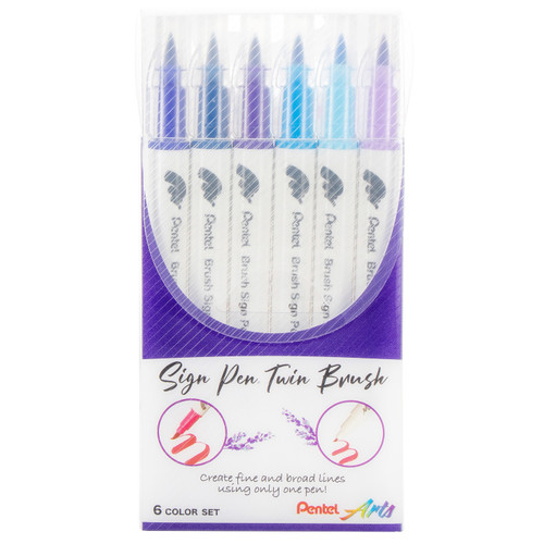 Pentel Arts Sign Pen Twin Brush 6/Pkg-Blue Hues - SESW30CP-C62 - 072512287071