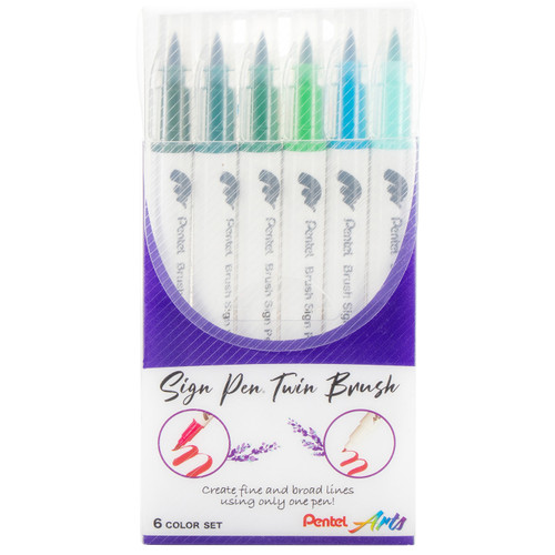 Pentel Arts Sign Pen Twin Brush 6/Pkg-Green Hues - SESW30CP-C63 - 072512287088