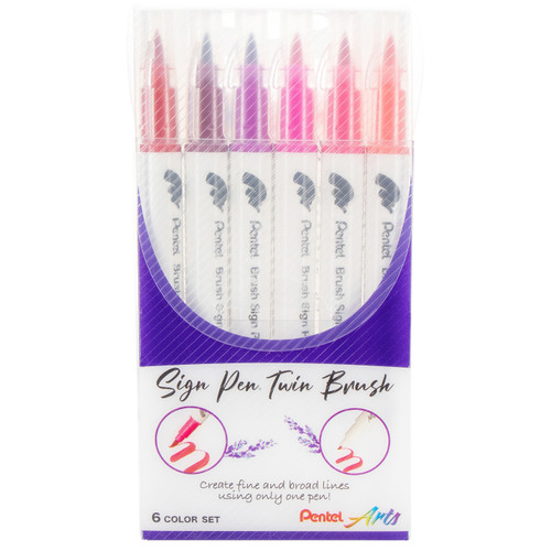 Pentel Arts Sign Pen Twin Brush 6/Pkg-Pink Hues - SESW30CP-C64 - 072512287095