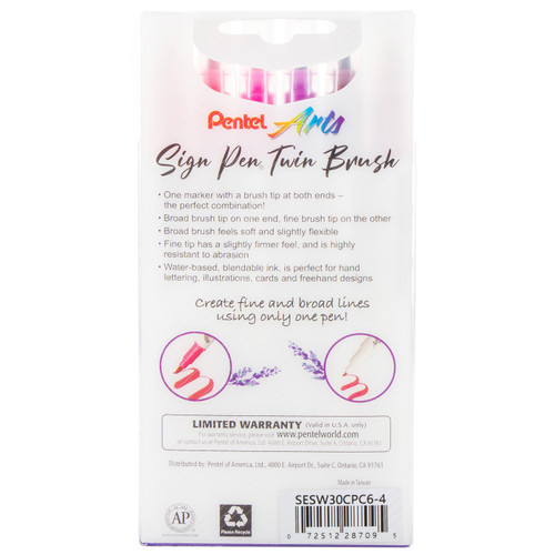 Pentel Arts Sign Pen Twin Brush 6/Pkg-Pink Hues - SESW30CP-C64 Pentel Arts Sign Pen Twin Brush 6/Pkg-Pink Hues - SESW30CP-C64