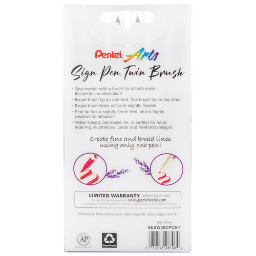 Pentel Arts Sign Pen Twin Brush 6/Pkg-Black Hues - SESW30CP-C61