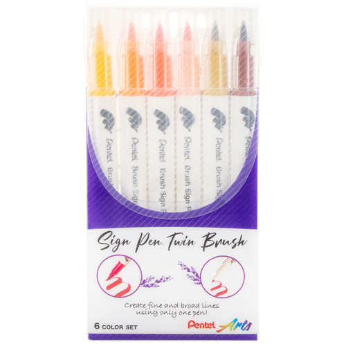 Pentel Arts Sign Pen Twin Brush 6/Pkg-Yellow Hues - SESW30CP-C65 - 072512287101