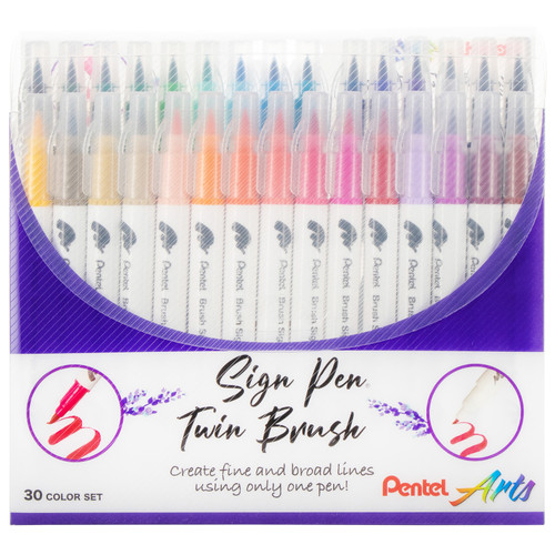 Pentel Arts Sign Pen Twin Brush 30/Pkg-Assorted Colors - SESW30 - 072512287026