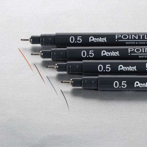 Pentel Arts Pointliner Pigment Ink Pens 5/Pkg-Black, Grey, Sanguine, And Sepia - S20PBP5M Pentel Arts Pointliner Pigment Ink Pens 5/Pkg-Black, Grey, Sanguine, And Sepia - S20PBP5M