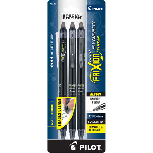 Pilot FriXion Synergy Clicker Erasable Extra Fine Pens 3/Pk-Black FRX17342 - 072838173423