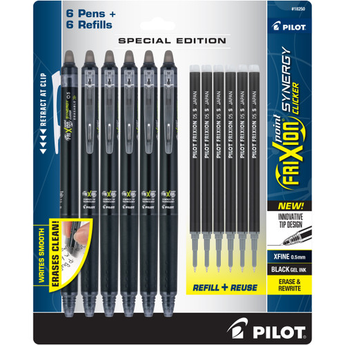 Pilot FriXion Synergy Clicker Erasable Extra Fine Pens 6/Pk-With 6 Refills, Black FRX18250 - 072838182500