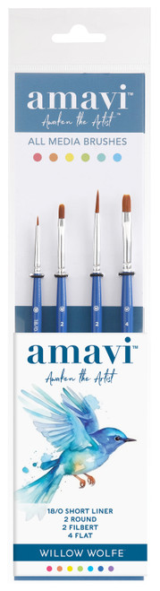 Willow Wolfe Amavi Artist Details Brush Set-Liner, Filbert, Round, Flat Shader - 1900SET3 - 628215003717