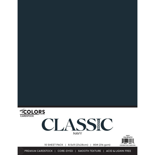 My Colors Classic 80lb Weight Cardstock 8.5"X11" 10/Pkg-Navy - MYCC85-47721 - 709388339787