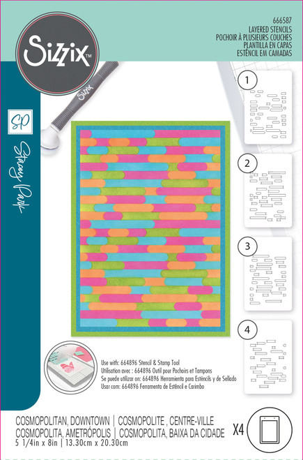 Sizzix A6 Layered Cosmopolitan Stencils By Stacey Park 4/Pkg-Downtown 666587 - 630454288626