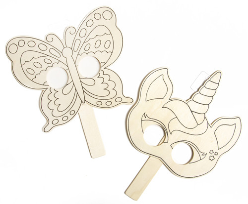 6 Pack - CousinDIY Unfinished Wood Mask Assortment-Butterfly & Kittycorn - 30075574 - 037015755748