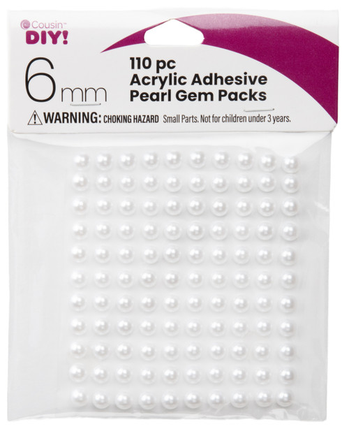 12 Pack CousinDIY Acrylic Adhesive Gems 6mm-Pearl GEMS6MM-3335 - 191648149555