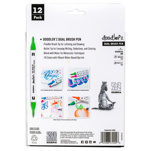 Zebra Doodlerz Dual Brush Pens 12/Pkg-Assorted 5A00219L-1G435