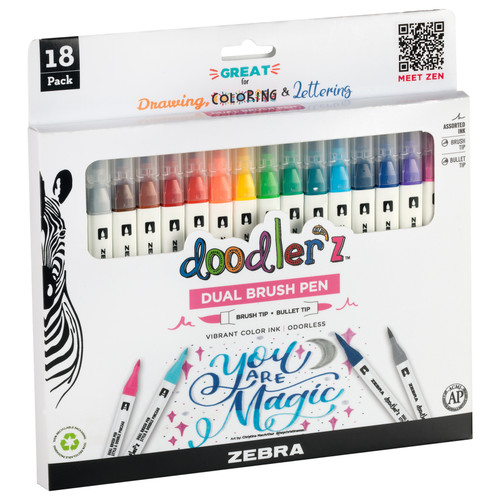 Zebra Doodlerz Dual Brush Pens 18/Pkg-Assorted 5A00219N-1G431 - 045888610088