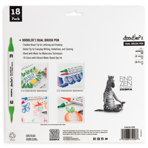 Zebra Doodlerz Dual Brush Pens 18/Pkg-Assorted 5A00219N-1G431
