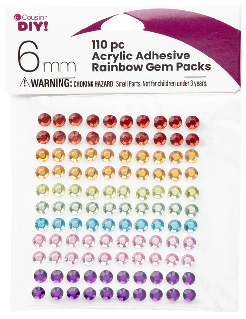 12 Pack CousinDIY Acrylic Adhesive Gems 6mm-Rainbow A50026M8-3337 - 191648149579