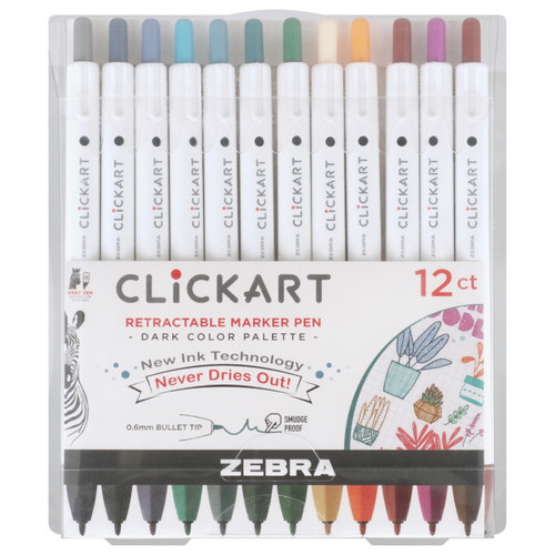 Zebra ClickArt Retractable Bullet Point Marker Pens 12/Pkg-Dark - 5A00219R-1G436 - 045888698123