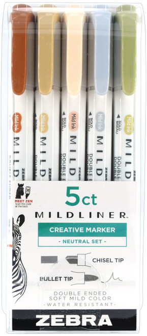 Zebra Mildliner Double Ended Marker Bold & Fine Point 5/Pkg-Neutral 5A00219J-1G432 - 045888786059