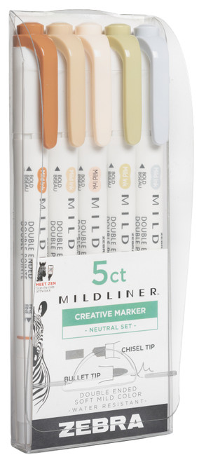 Zebra Mildliner Double Ended Marker Bold & Fine Point 5/Pkg-Neutral 5A00219J-1G432