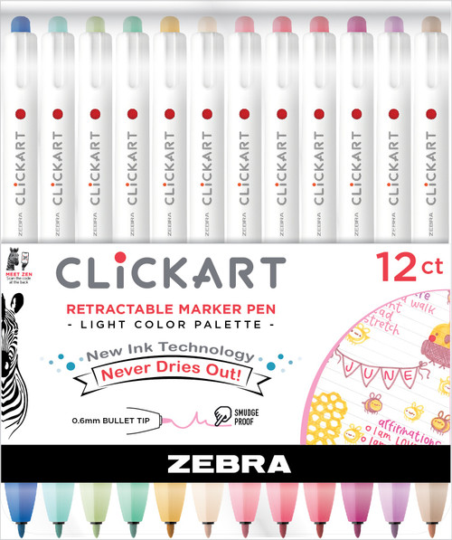 Zebra ClickArt Retractable Bullet Point Marker Pens 12/Pkg-Light - 5A00219K-1G438 - 045888697126