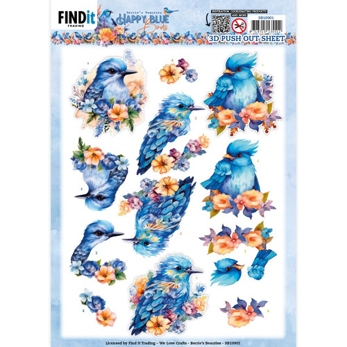 10 Pack Find It Trading Berries Beauties 3D Push Out Sheet-Blue Bird Happy Blue Birds 5A0020TJ-1G3LX - 8718715135512