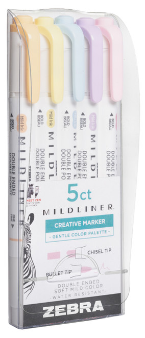 Zebra Mildliner Double Ended Marker Bold & Fine Point 5/Pkg-Gentle - 5A00219M-1G434