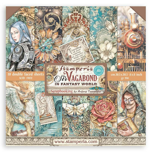 3 Pack Stamperia Double-Sided Paper Pad 8"X8" 10/Pkg-Sir Vagabond In Fantasy World, 10 Desing SBBS98 - 5993110032465