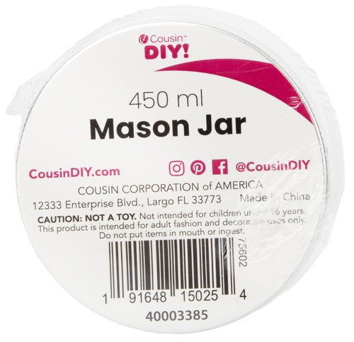 12 Pack - CousinDIY Plastic Mason Jar-450ml - 40003385