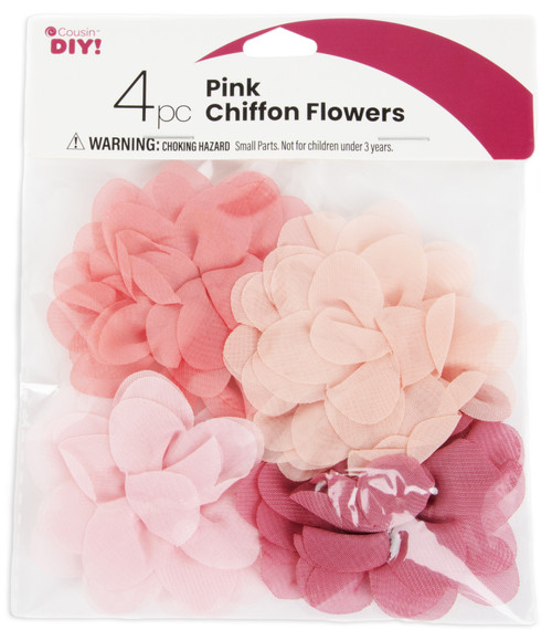 CousinDIY Chiffon Flowers Set 4/Pkg-Pink 40003386 - 191648150223