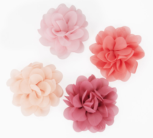 CousinDIY Chiffon Flowers Set 4/Pkg-Pink - 40003386