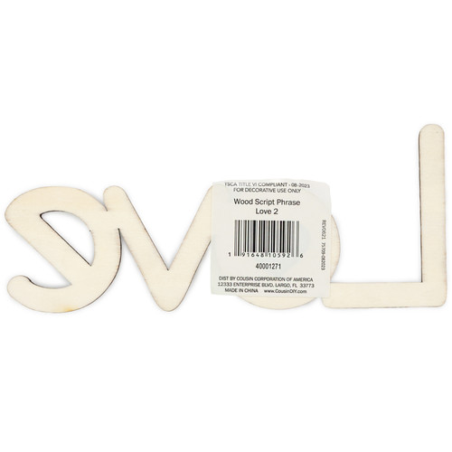 CousinDIY Unfinished Wood Script Phrase-Love 2 - A50026L7-1271